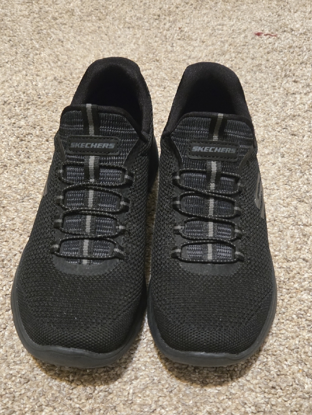 Skechers Black Knit Slip-On Athletic Sneakers with Gray Accent